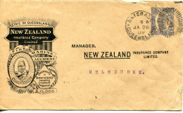 Queensland Australia 1908 New Zealand Insurance Co Ltd (Fire, Marine) - 2d Private Printed Stationery Envelope Cover - Covers & Documents