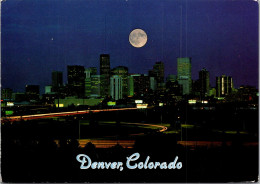 Colorado Denver Skyline At Night Under Full Moon 1993 - Denver