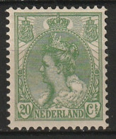 1899-1921 Wilhelmina 20c Groen NVPH 68  MLH* (Cat € 200) - Unused Stamps