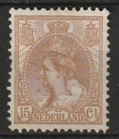 1899-1921 Wilhelmina 15ct Brown.  NVPH 64  MNG Unused, Ongestempeld (cat € 140,-) No Gum - Unused Stamps