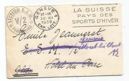 HELVETIA SUISSE MIGNONNETTE MEC GENEVE 30.XII 1939 POUR GLION + SECTION ESM V/2 POSTE CAMP - Poststempel