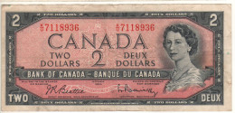 CANADA  $ 2 Dollars   P76b  1954 ( Queen Elizabeth - Country Valley At Back   Signature Beattie & Rasminsky) - Canada