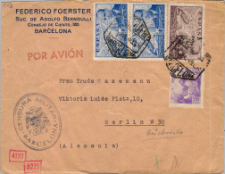 BARCELONA - BERLIN , CORREO AÉREO , SOBRE CIRCULADO , CENSURA MILITAR DE BARCELONA Y ALEMANA AL DORSO - Lettres & Documents