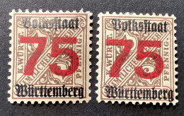 Württemberg Mi 271Y SELTENE OHNE WZ, TADELLOS * 1919 Dienstmarken 75Pf/3Pf (MH VF Wurtemberg - Mint