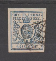 PARMA:  1857  GIGLIO  -  40 C. AZZURRO  US. ( ANGOLINO  LEGGERMENTE  ASSOTIGLIATO)  -  SASS. 11 - Parma