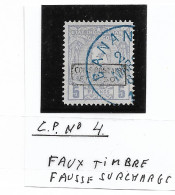 Congo Belge CP N° 4 Faux Timbre - Fausse Surcharge - Pacchi Postali