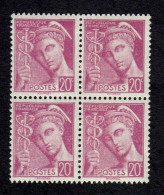 Bloc 4 Valeurs - Mercure 20c MNH - 1938-42 Mercure