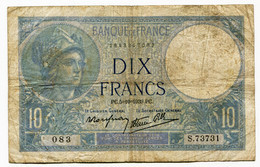 France, 10 Francs, MINERVE, 5=10=1939, N° : S.73731-083, B (VG), F.07.10 - 10 F 1916-1942 ''Minerve''