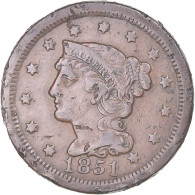 Monnaie, États-Unis, Cent, 1851, Philadelphie, TTB, Copper-Zinc - 1840-1857: Braided Hair (Cheveux Tressés)