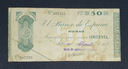 ESPAÑA 50 PESETAS 1936 / II REPUBLICA  BILBAO / MUY BUEN ESTADO / Caja De Ahorros Vizcaína - 50 Pesetas