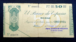 ESPAÑA 50 PESETAS 1936 / II REPUBLICA  BILBAO / Banco De Vizcaya / MBC//VF - 50 Pesetas