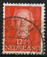Perfin K (Amst. Kiosk Onderneming NV Te Amsterdam) In 1949-51 Koningin Juliana En Face 12 Cent Oranjerood NVPH 521 - Perfins