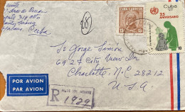 CUBA 1976 COVER USED TO USA,REGISTER DEL JEIUE MONTE MEDICA EXAMINATION & CANCEL CARLOS J. FINLA 2 STAMPS CHARLOTE CITY - Lettres & Documents