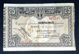 ESPAÑA 25 PESETAS 1937 BILBAO / Caja De Ahorros Vizcaína - 25 Pesetas