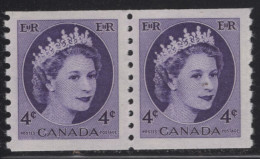 Canada 1954 MNH Sc 347 4c QEII Wilding Portrait Coil Pair - Unused Stamps