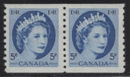 Canada 1954 MNH Sc 348 5c QEII Wilding Portrait Coil Pair - Unused Stamps