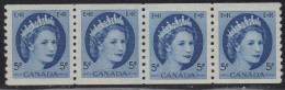 Canada 1954 MH Sc 348ii 5c QEII Wilding Portrait Jump Strip Damaged E On 3rd - Unused Stamps