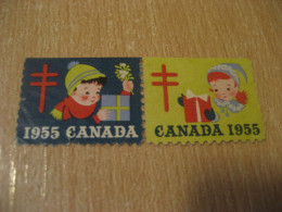 1955 Christmas TB Tuberculosis 2 Poster Stamp Vignette CANADA Tuberculose Label Seal Health Sante - Vignettes Locales Et Privées