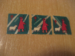 1966 Sheep Christmas TB Tuberculosis 3 Poster Stamp Vignette CANADA Tuberculose Label Seal Health Sante - Privaat & Lokale Post