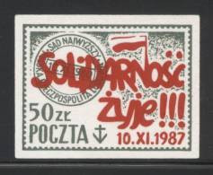 POLAND SOLIDARNOSC SOLIDARITY (POCZTA SOLIDARNOSC) 1987 10.XI.1987 SOLIDARITY LIVES (SOLID0697/1061) - Vignettes Solidarnosc