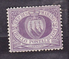 1877 San Marino Saint Marin CIFRA O STEMMA 40 C. Lilla Scuro (7) MH* Certificato Biondi 22.10.08 - Ungebraucht