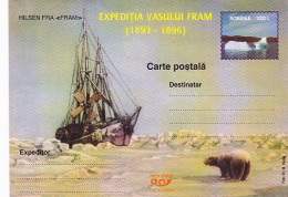 NORTH POLE, ARCTIC EXPEDITIONS, FRAM SHIP, POLAR BEAR, POSTCARD STATIONERY, 2001, ROMANIA - Arctische Expedities