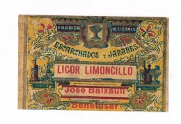 ETIQUETA BEBIDA LIMONCILLO FABRICA LICORES ESCARCHADOS Y JARABES JOSÉ BAIXAULI BENETUSER PEQUEÑA ** - Alcools