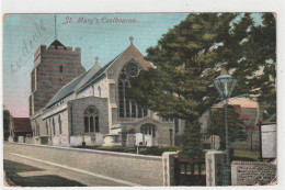 ST. MARY'S  .  EASTBOURNE  .  CARTE COLORISEE AFFR AU VERSO LE 28 JUILLET 1914 .  2 SCANES - Eastbourne