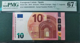 10 EURO SPAIN 2014 LAGARDE V012A1 VB SC FDS UNC. PMG 67 EPQ PERFECT - 10 Euro