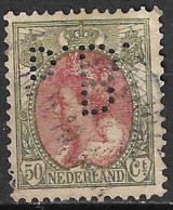 Perfin D.B. J.H. De Bussy Amsterdam (kopstaand) Op 1899-1921 Koningin Wilhelmina 50 Cent Bruin / Groen NVPH 74 - Gezähnt (perforiert)