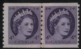 Canada 1954 MNH Sc 347iv 4c QEII Wilding Paste-up Pair With Damaged E On Right - Unused Stamps