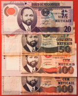 MOZAMBIQUE 4 BILLETS (20, 50 Et 2x 100 Meticais) 2006 P#145, 2011 P#149 Et P#151, 2017 P#150 [voir Les Fotos] - Mozambico