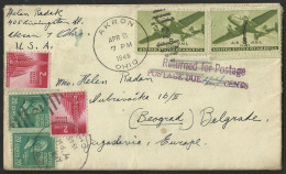 OHIO - AKRON - COVER To Belgrade - Returned For Postage, Postage Due 47 Cents - Stamp, Stamps(see Sales Conditions)07802 - Autres & Non Classés