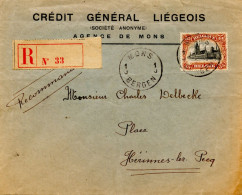 BELGIQUE - COB 142 SIMPLE CERCLE BILINGUE EVIDE MONS SUR LETTRE RECOMMANDEE, 1919 - 1915-1920 Albert I