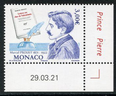 MONACO (2021) 150 Anniversaire Naissance Marcel Proust (1871-1922) écrivain Lettres Duc Valentinois Mint Neuf Coin Daté - Unused Stamps