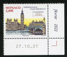 MONACO (2022) LONDON 2022 International Stamp Exhibition, House Of Commons Big Ben Westminster Bridge - Coin Daté - Unused Stamps