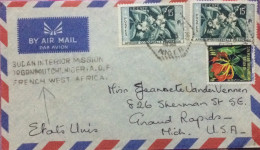 FRECH NIGER (FRENCH WEST AFRICA) 1958, COVER USED TO USA, SUDAN INTERIOR MISSION, DOGONDOUTCHI, A.O.F., 3 FLOWER STAMP. - Lettres & Documents