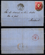CA670- COVERAUCTION!!!-PORTUGAL - KING LUIZ. SC#: 41 - FOLDED LETTER LISBOA 18-02-1870 TO MADRID 26-02-70 - Covers & Documents