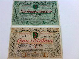 Notgeld Der Gemeinde Gonsenheim: 2 Scheine: 1 Million + 500 000 Mark. 17. August 1923 - Numismatics