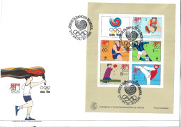 Macau Macao – 1988 Seoul Olympic Games Souvenir Sheet FDC - Used Stamps
