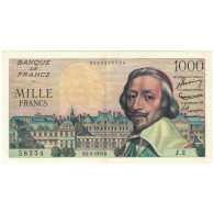 France, 1000 Francs, Richelieu, 1953, J.2, SUP+, Fayette:VF 42.1, KM:134a - 1 000 F 1953-1957 ''Richelieu''