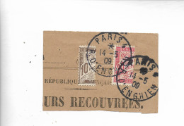 PARIS Timbre Taxe Sur Fragment TIMBRES COUPES Taxe N°29 + Taxe N° 33 1909    ...G - Lettres & Documents