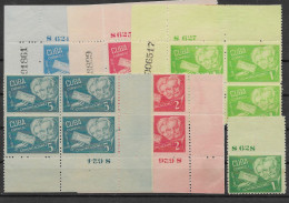 Cuba 1945 Mint * And Mnh ** (about 50%) Complete Set With Plate Numbers (blocks Of 4 Except Dark Green 1c) - Usati