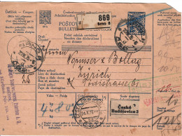 Tchecoslovaquie Postovni ... /bulletin D'expédition R. Brno 8 869 / 1925 Nach Zürich - Non Classés