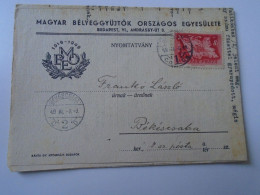 D194167  HUNGARY - National Association Of Hungarian Stamp Collectors - Mailed Circular 1949  -Frankó Bekescsaba - Brieven En Documenten