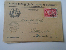 D194168  HUNGARY - National Association Of Hungarian Stamp Collectors - Mailed Circular 1949  -Frankó Bekescsaba - Covers & Documents