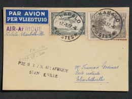 C CONGO BELGE BELLE CARTE RRR 1937 1ER VOL AIR AFRIQUE  PETIT BUREAU KABALO +AFFRANCH. PLAISANT + - Covers & Documents