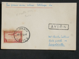 BQ11 CONGO BELGE BELLE CARTE RR 1937 1ER VOL PAR SABENA  TSHIKAPA A LEOPOLD. +AFFRANCH. PLAISANT + - Cartas & Documentos