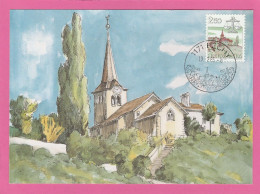 Suisse - Canton De Vaud - Carte Maximum Féchy - Eglise (Aquarelle De Gérard Liardon) 1985 - Féchy