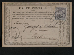 AJ19 FRANCE  BELLE  CARTE    1876  LYON  A CREST +SAGE 15C SEUL  +   +AFF. INTERESSANT   + - 1876-1878 Sage (Typ I)